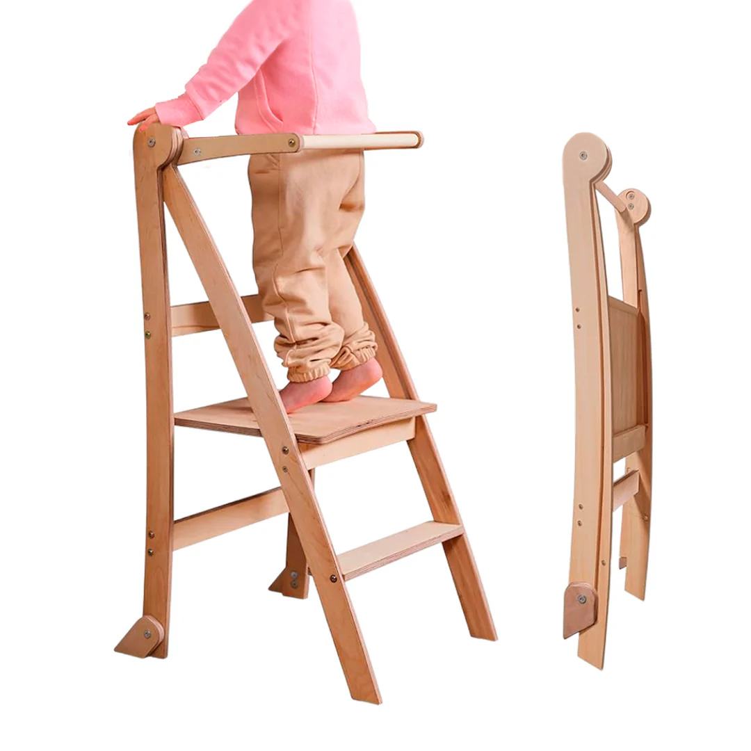 Holz Lernleiter Montessori: Hocker für Kinder - Beige-0