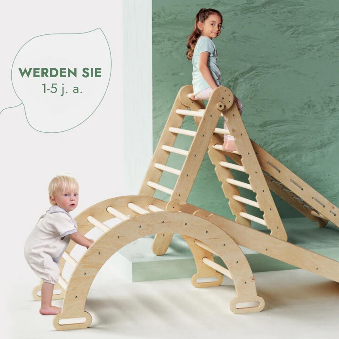 4-in-1 Montessori Climbing Set – Pikler Triangle, Arch, Slide & Net for Kids (1–7 Years)