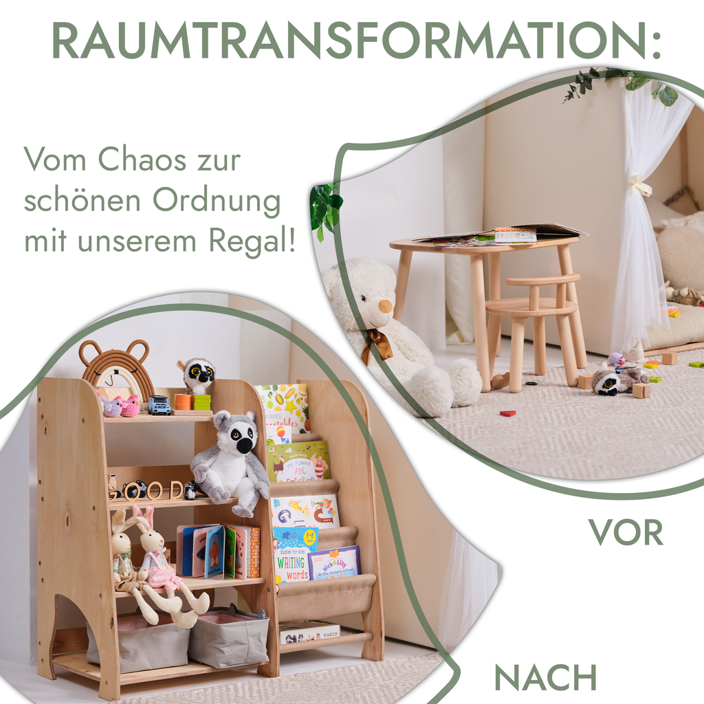 2-in-1 Montessori Shelf for Books & Toys – Wooden Storage for Kids