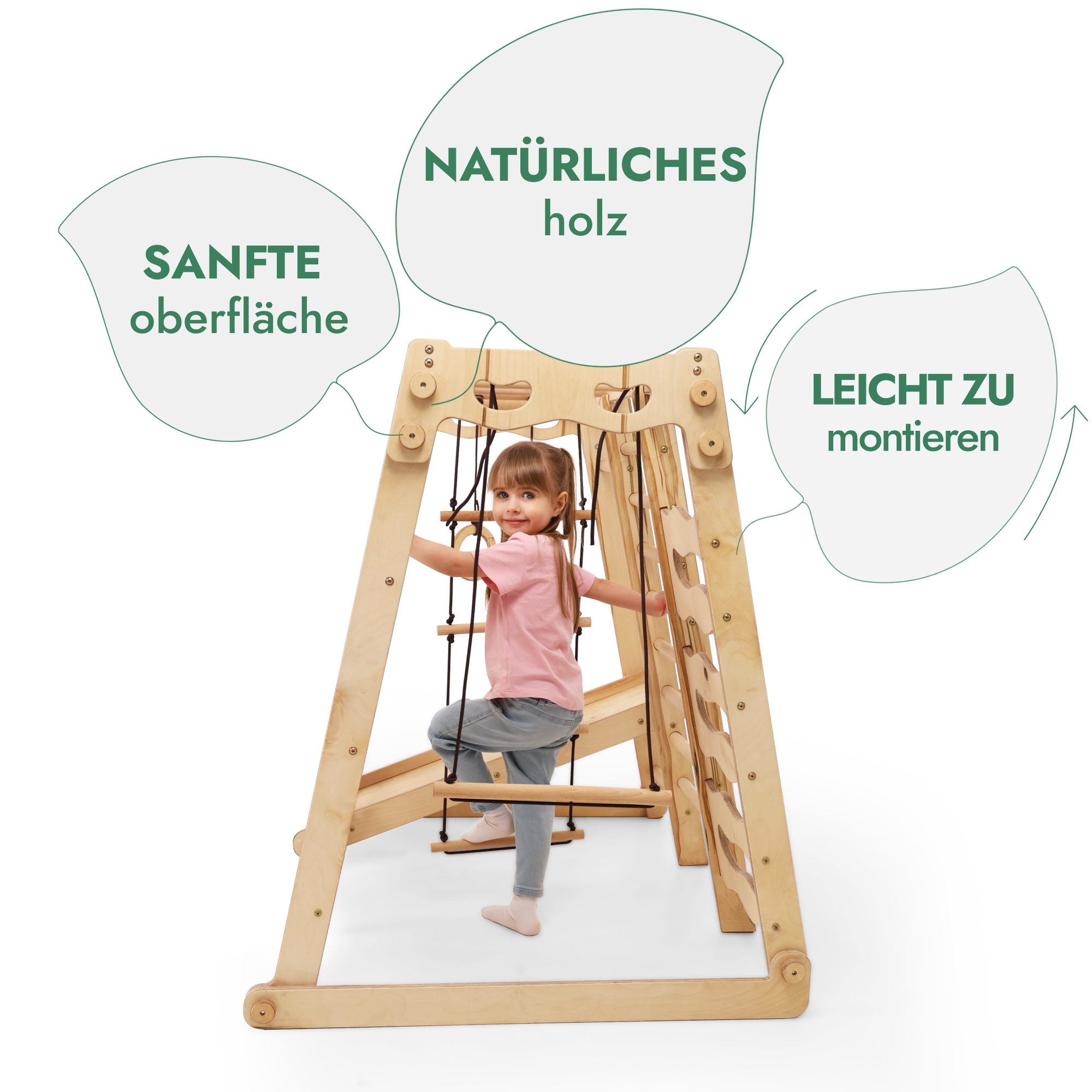 6-in-1 Wooden Indoor Playground for Kids – Swing, Slide, Rope & Climbing Frame