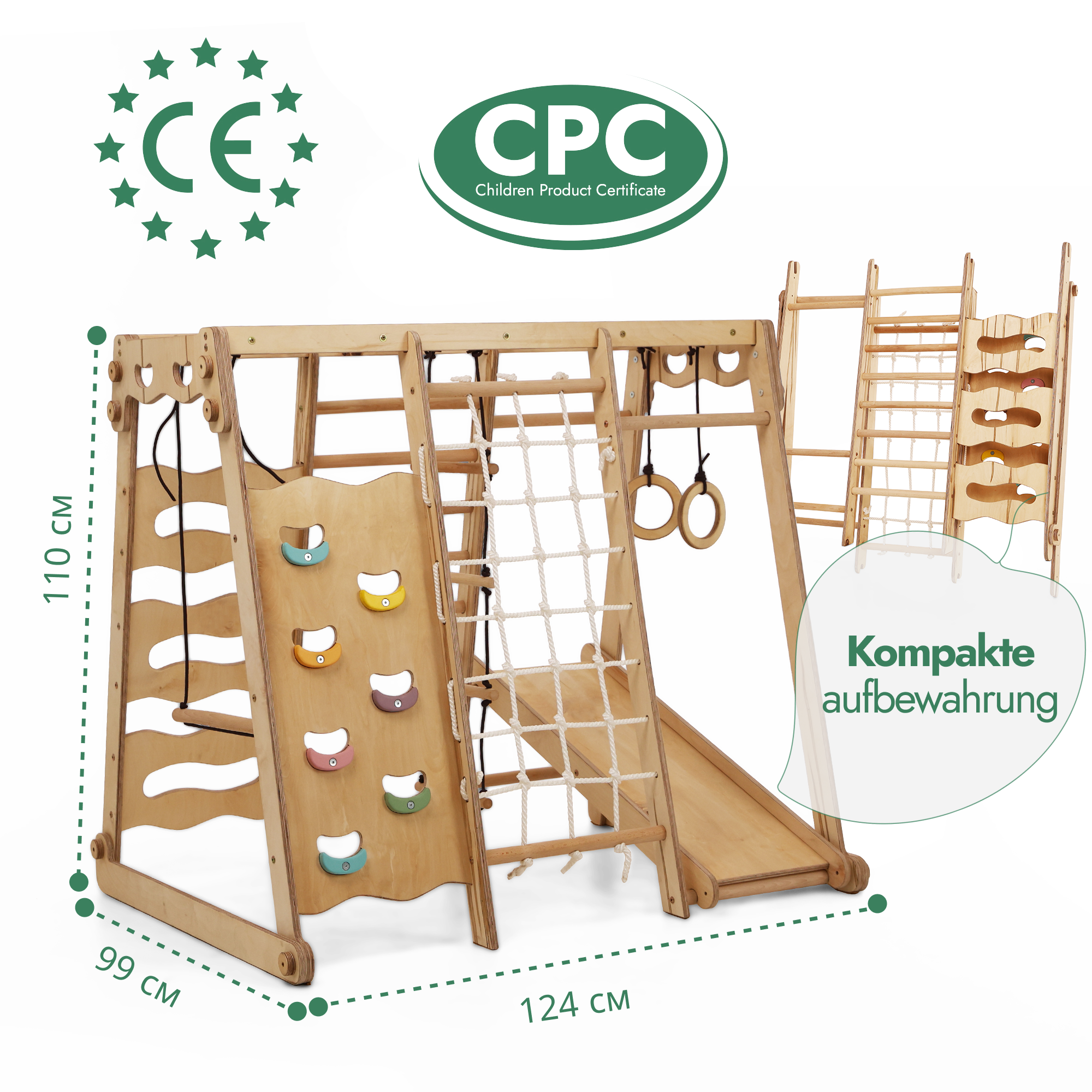 6-in-1 Wooden Indoor Playground for Kids – Swing, Slide, Rope & Climbing Frame