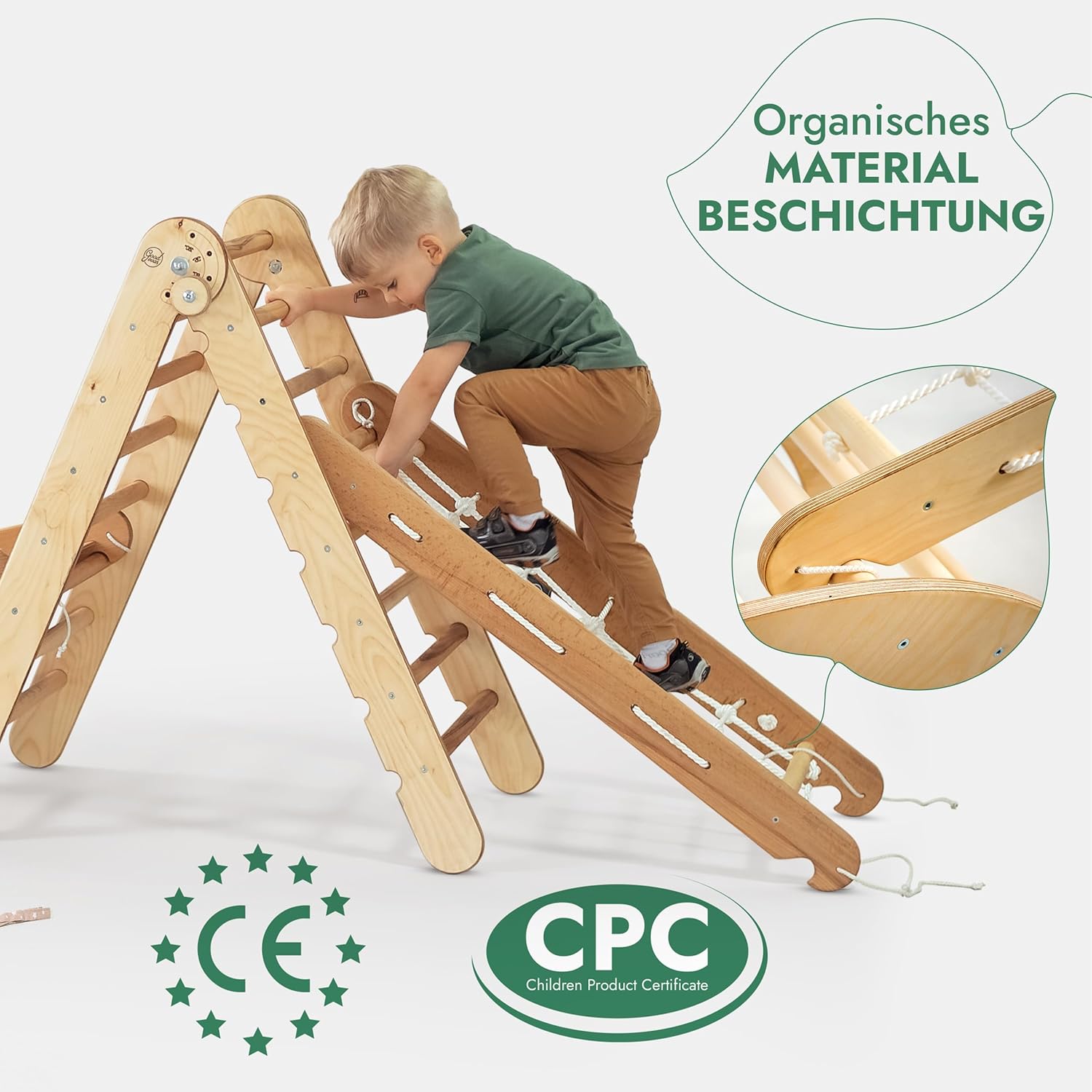 4-in-1 Montessori Climbing Set – Pikler Triangle, Arch, Slide & Net for Kids (1–7 Years)
