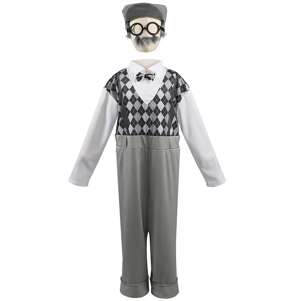 Boys the Elderly Grandpa Cosplay Costumes Children's Day Stage Grandfather Costume Outfit Jumpsuit Glass Hat With Beard-5