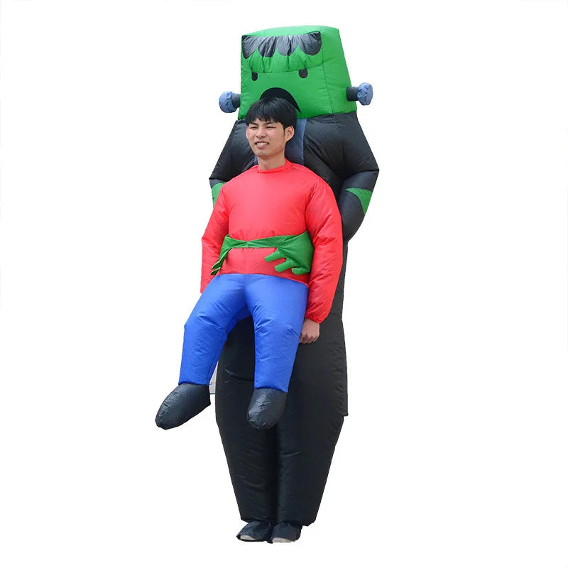 Alien Costume for Adult Children Halloween Costume Inflatable Suit Funny Party Blow up Ghost Hug Me Green Carton 100% Polyester-2