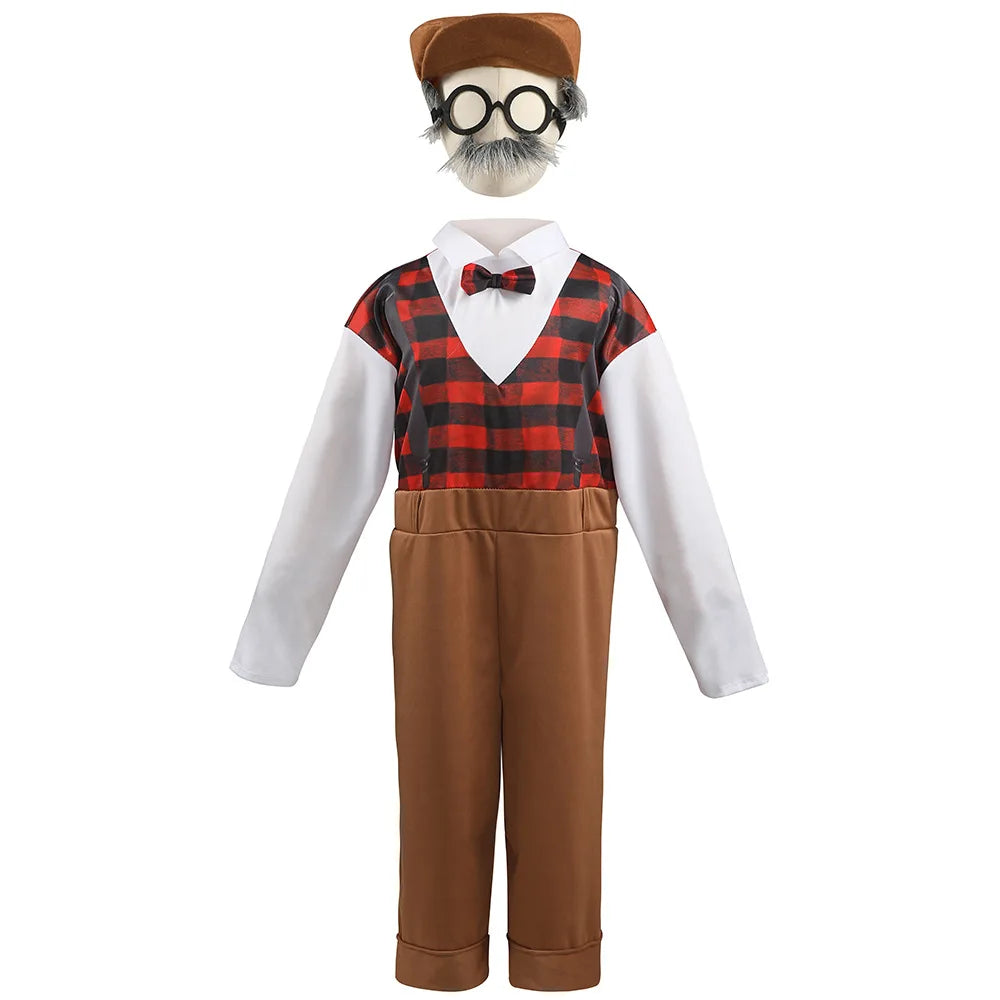 Boys the Elderly Grandpa Cosplay Costumes Children's Day Stage Grandfather Costume Outfit Jumpsuit Glass Hat With Beard-4