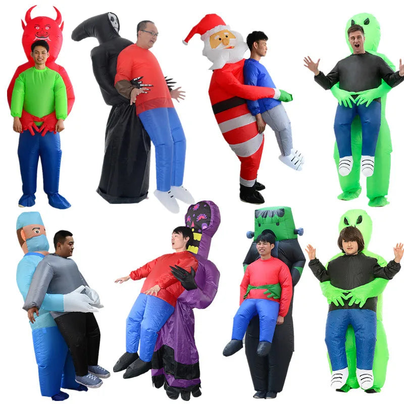 Alien Costume for Adult Children Halloween Costume Inflatable Suit Funny Party Blow up Ghost Hug Me Green Carton 100% Polyester-0