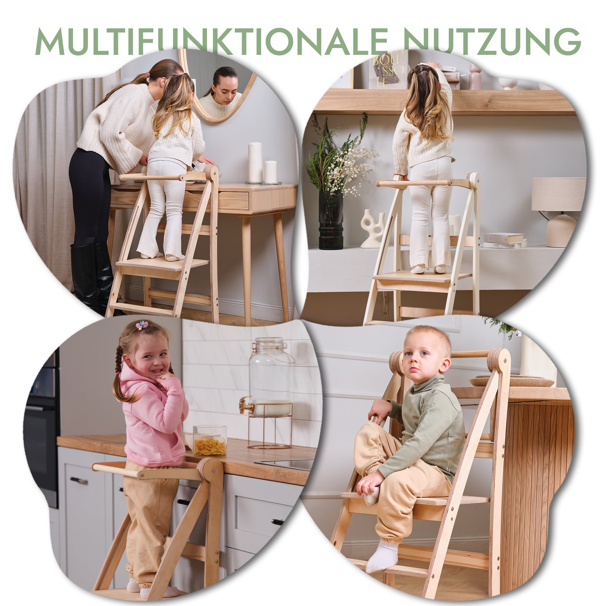 Holz Lernleiter Montessori: Hocker für Kinder - Beige-2