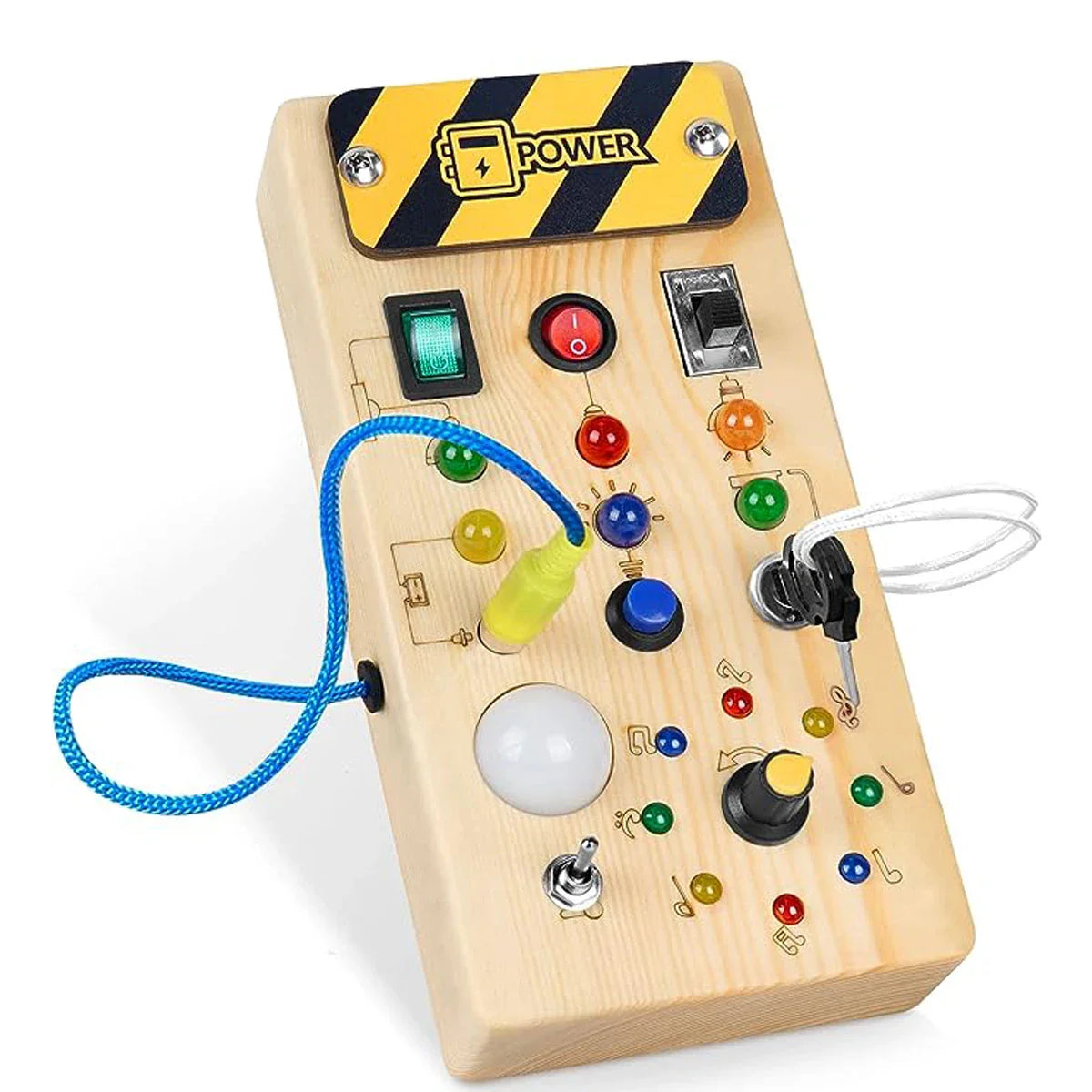 Montessori Busy Board for Toddlers (Ages 2–4) – Wooden Sensory Activity Toy with LED Light Switch