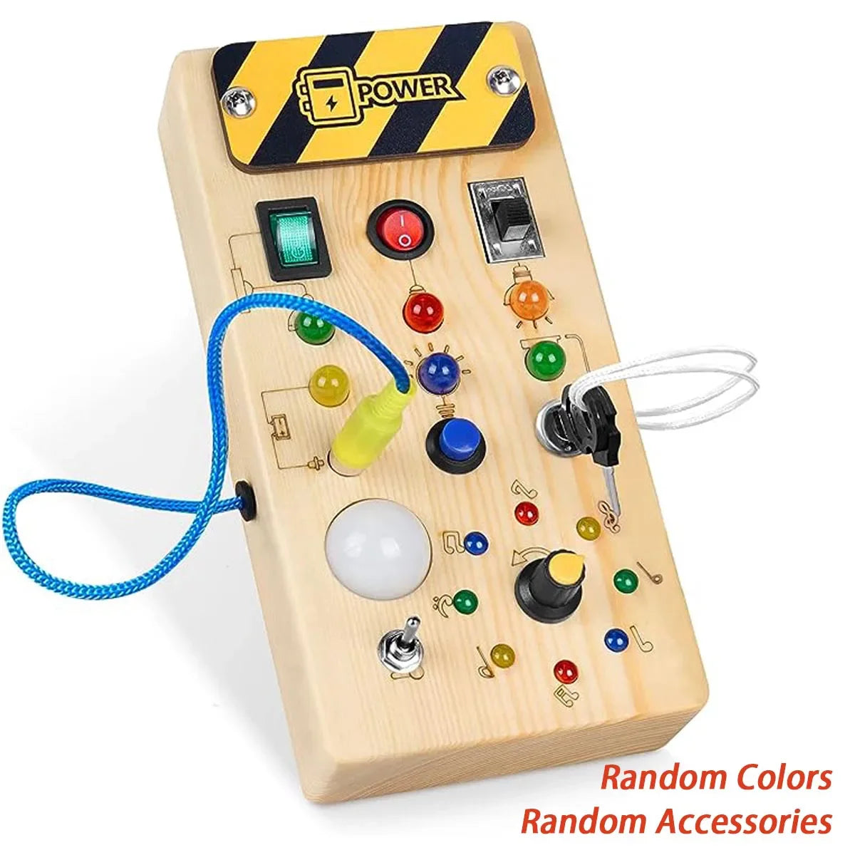 Montessori Busy Board for Toddlers (Ages 2–4) – Wooden Sensory Activity Toy with LED Light Switch