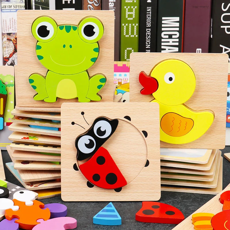 Montessori Wooden Animal Puzzle – 8 Bright Shapes for Toddlers | Safe & Educational Learning Toy