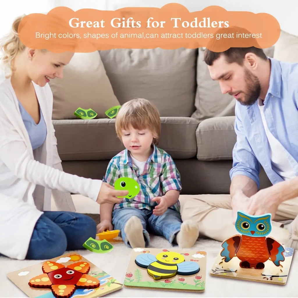 Montessori Wooden Animal Puzzle – 8 Bright Shapes for Toddlers | Safe & Educational Learning Toy