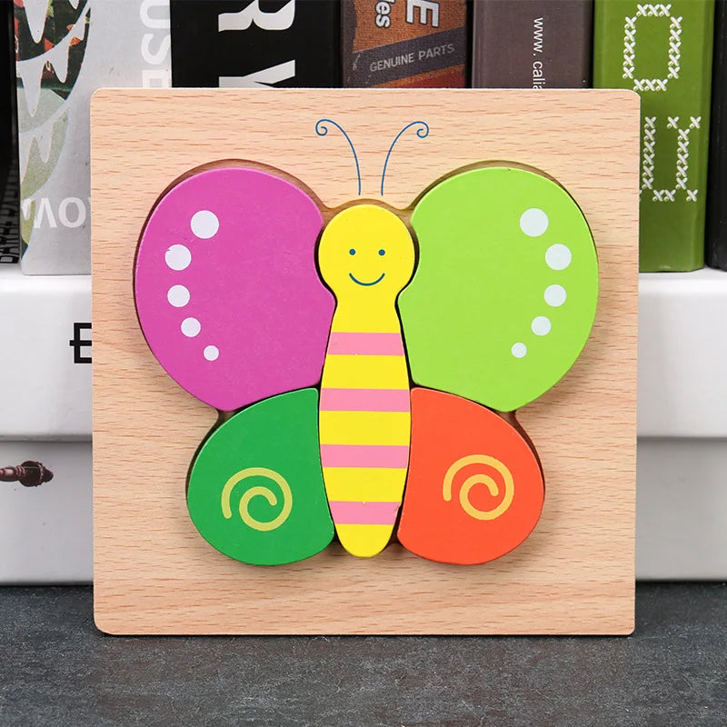 Montessori Wooden Animal Puzzle – 8 Bright Shapes for Toddlers | Safe & Educational Learning Toy