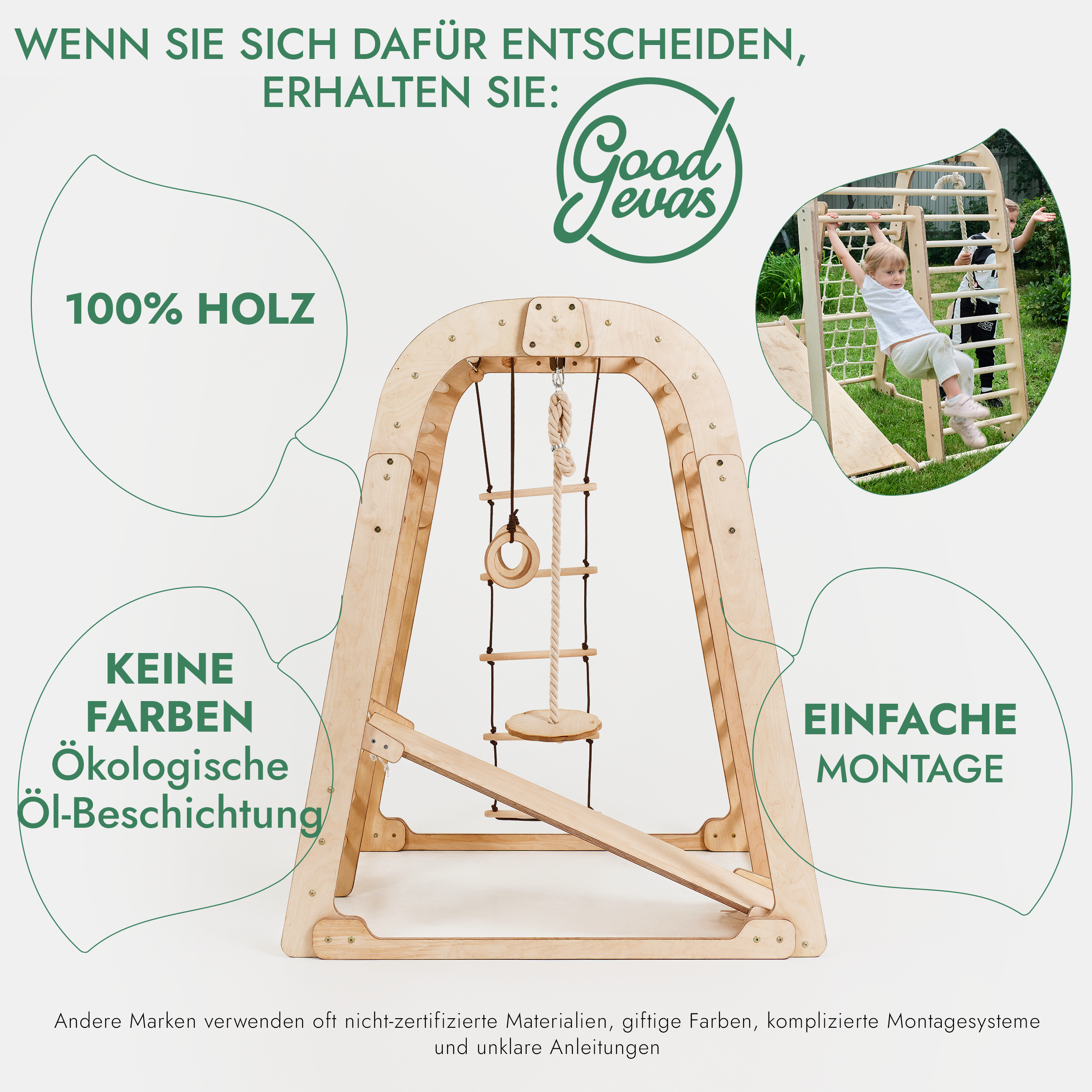 6-in-1 Indoor Playground for Kids – Montessori Climbing Frame with Net, Slide, Rings & Swing (Ages 3–8)
