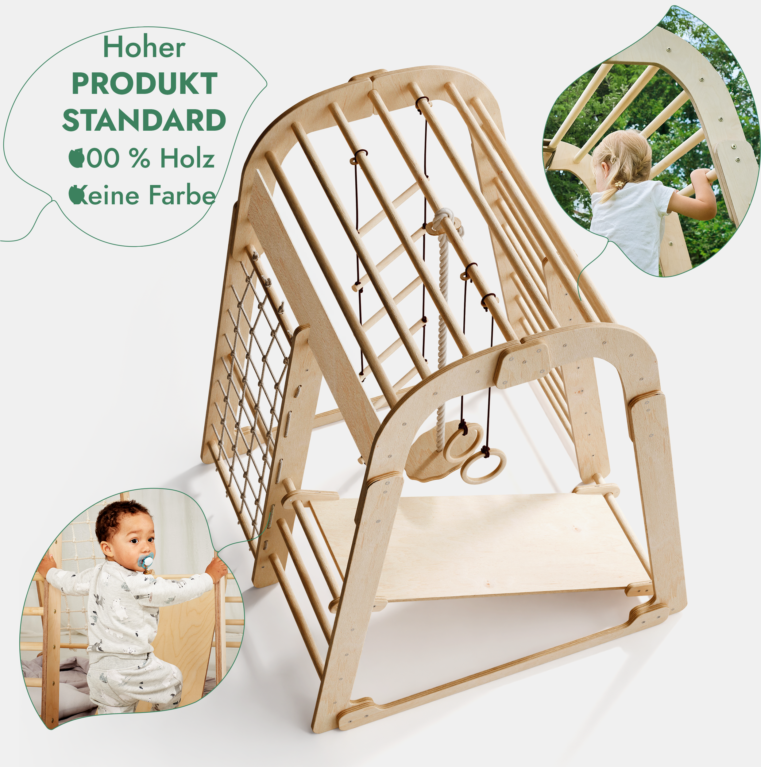 6-in-1 Indoor Playground for Kids – Montessori Climbing Frame with Net, Slide, Rings & Swing (Ages 3–8)