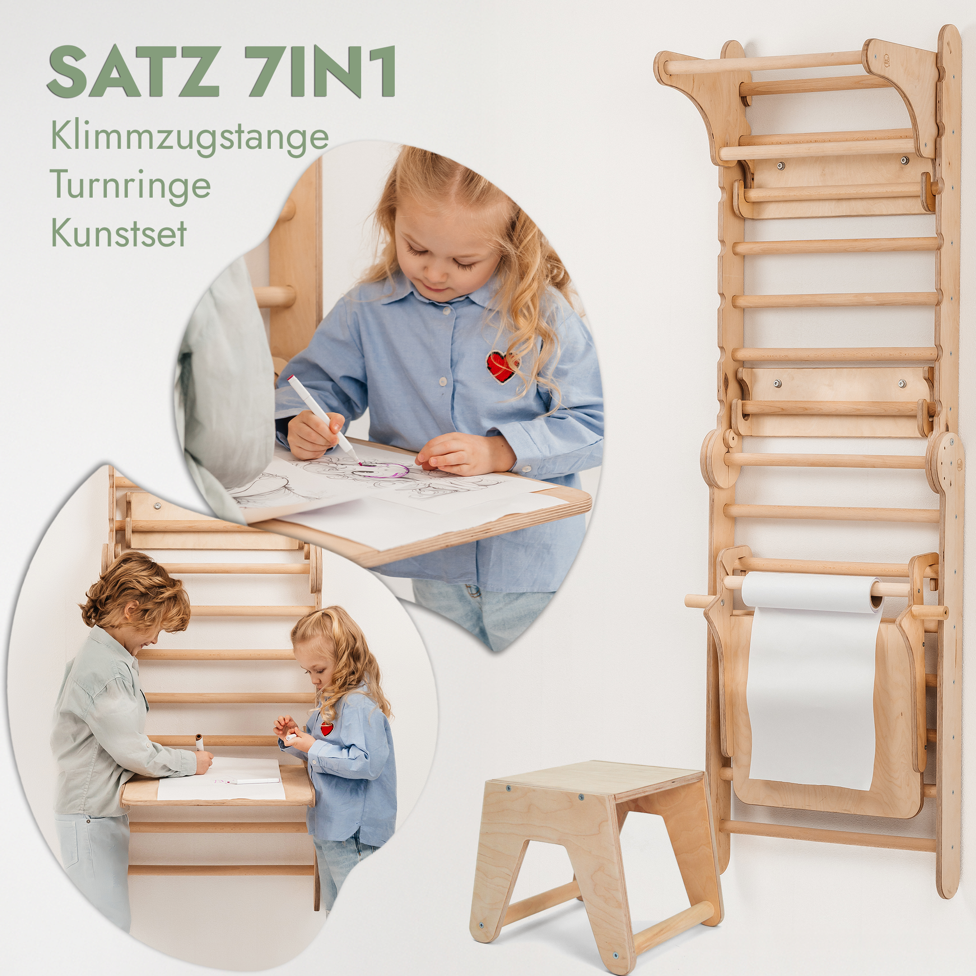8-in-1 Montessori Indoor Climbing Wall Adventure Set – Play Gym with Slide, Rings, Swing & Art Board (Ages 2–8)