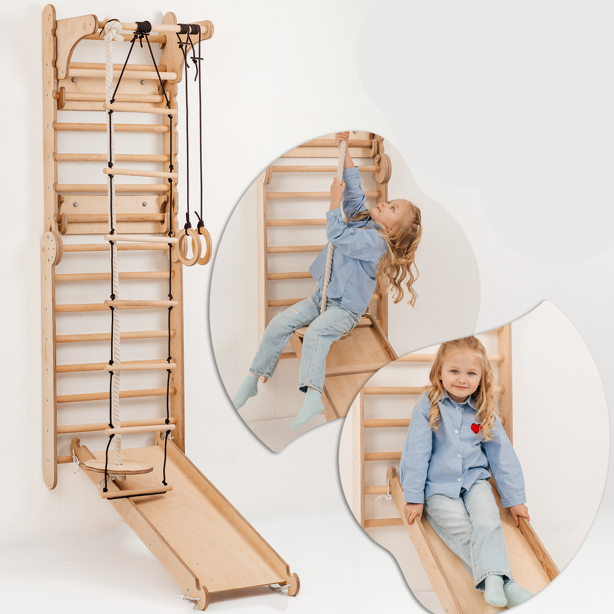 8-in-1 Montessori Indoor Climbing Wall Adventure Set – Play Gym with Slide, Rings, Swing & Art Board (Ages 2–8)