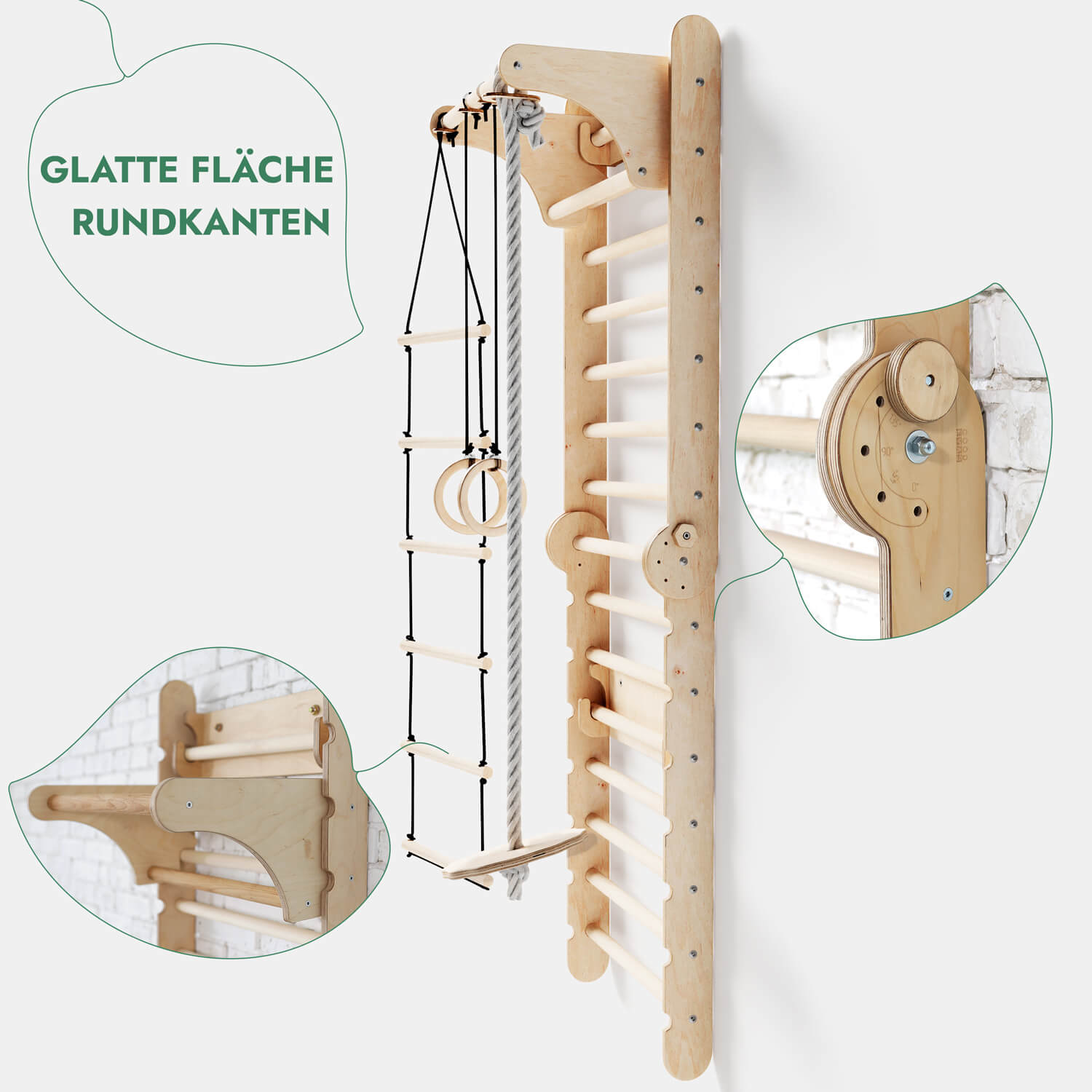 6-in-1 Indoor Climbing Wall – Swedish Ladder with Slide, Gym Rings, Rope Ladder, Disc Swing & Pull-Up Bar (Ages 1–7)