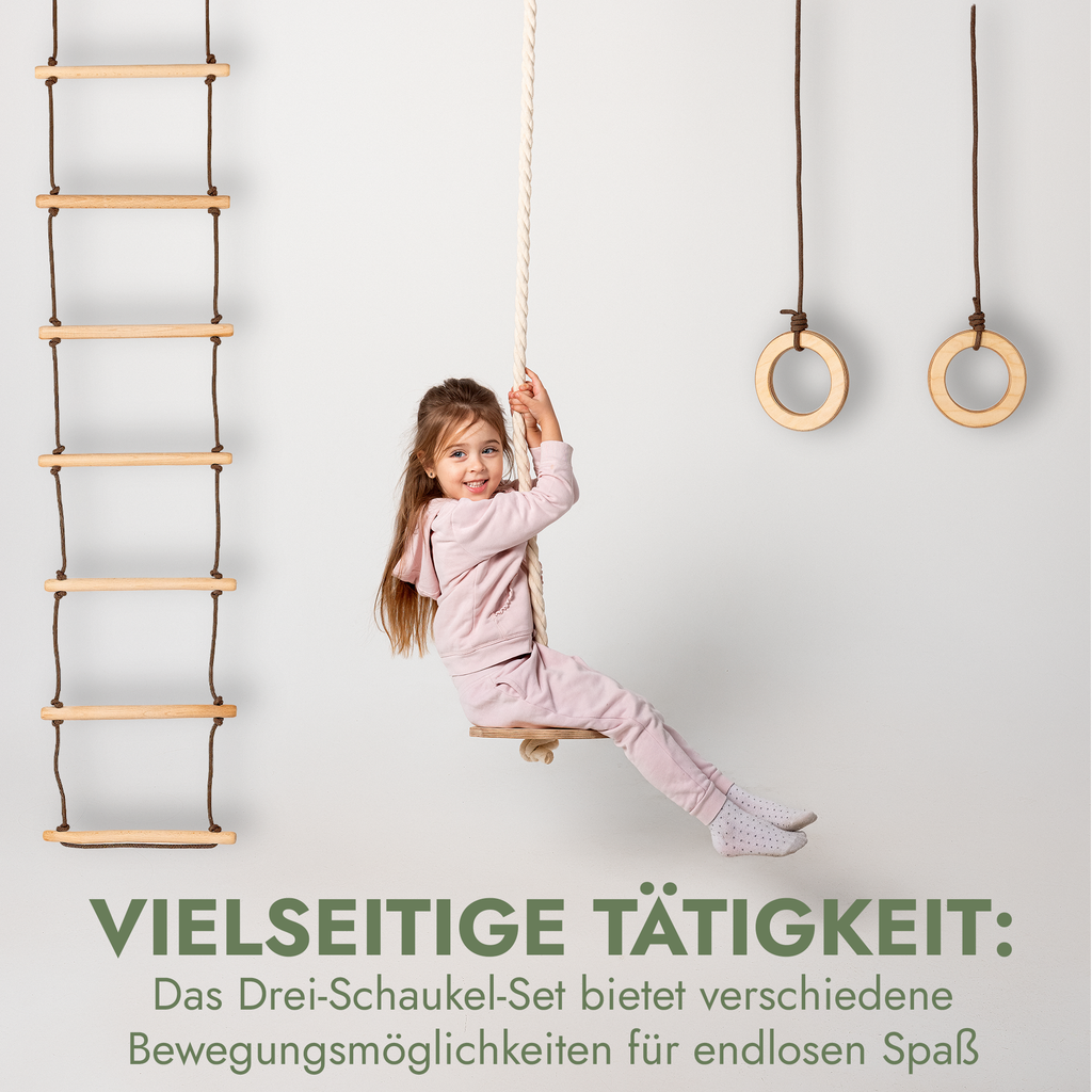Set aus drei Schaukeln: Scheibe + Ringe + Strickleiter-2