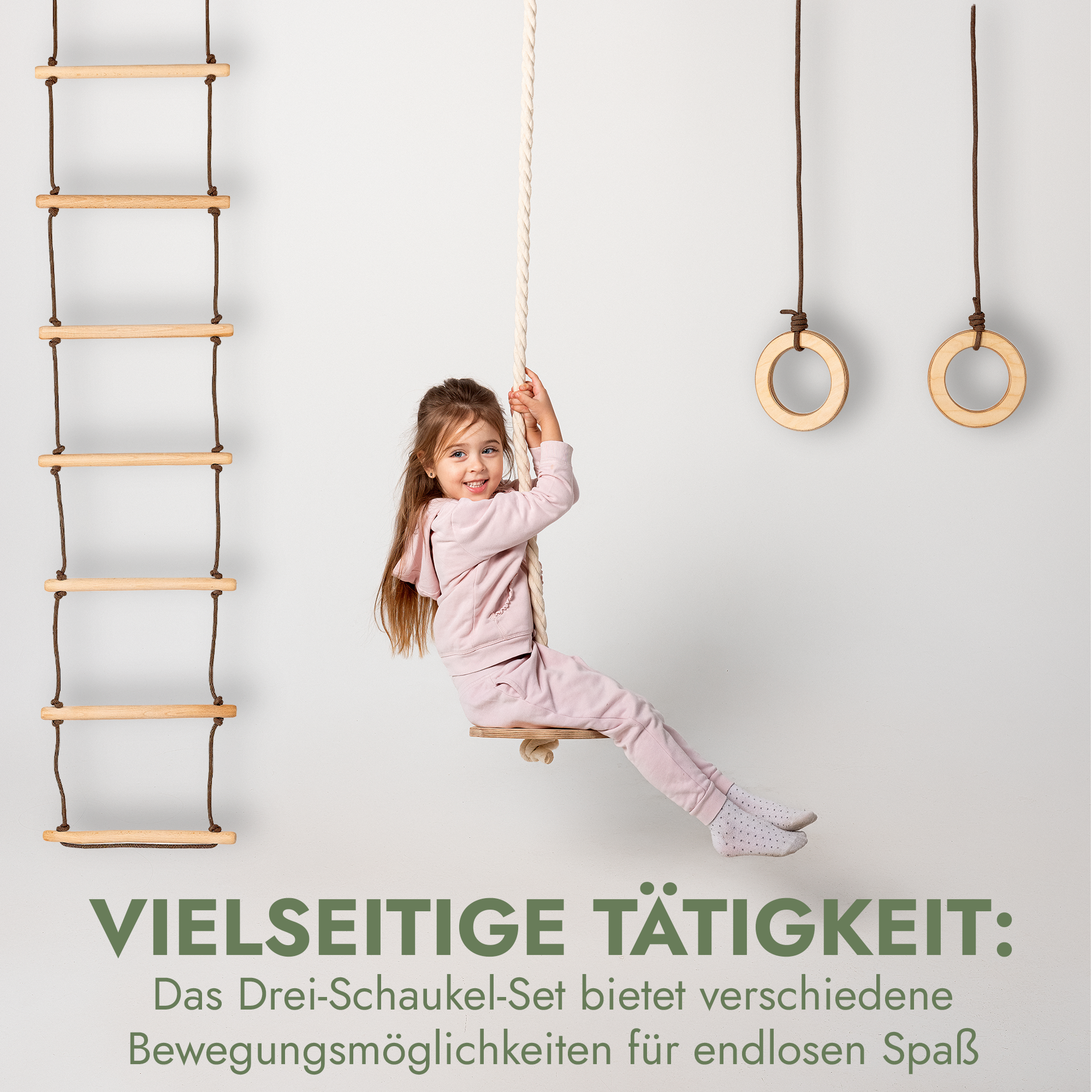 Set aus drei Schaukeln: Scheibe + Ringe + Strickleiter-2