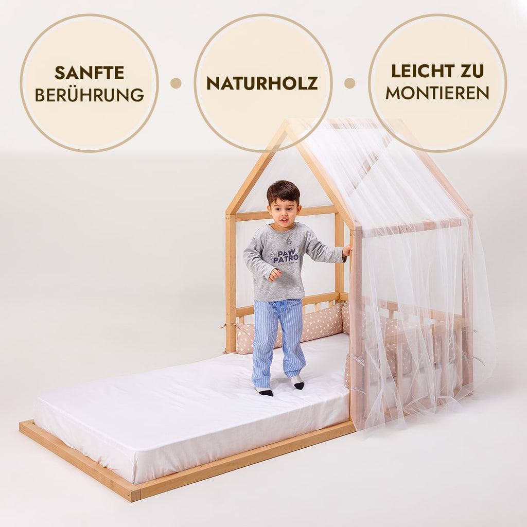 Montessori Floor Bed for Kids – House-Shaped Wooden Bed (190x90 cm, Ages 2+)