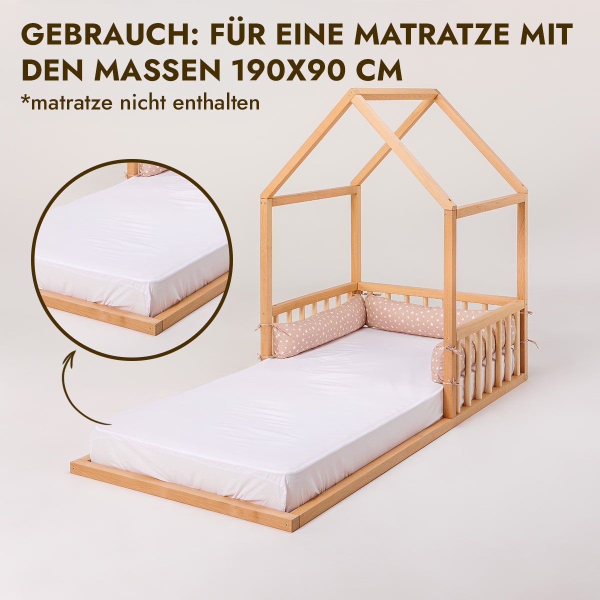 Montessori Floor Bed for Kids – House-Shaped Wooden Bed (190x90 cm, Ages 2+)