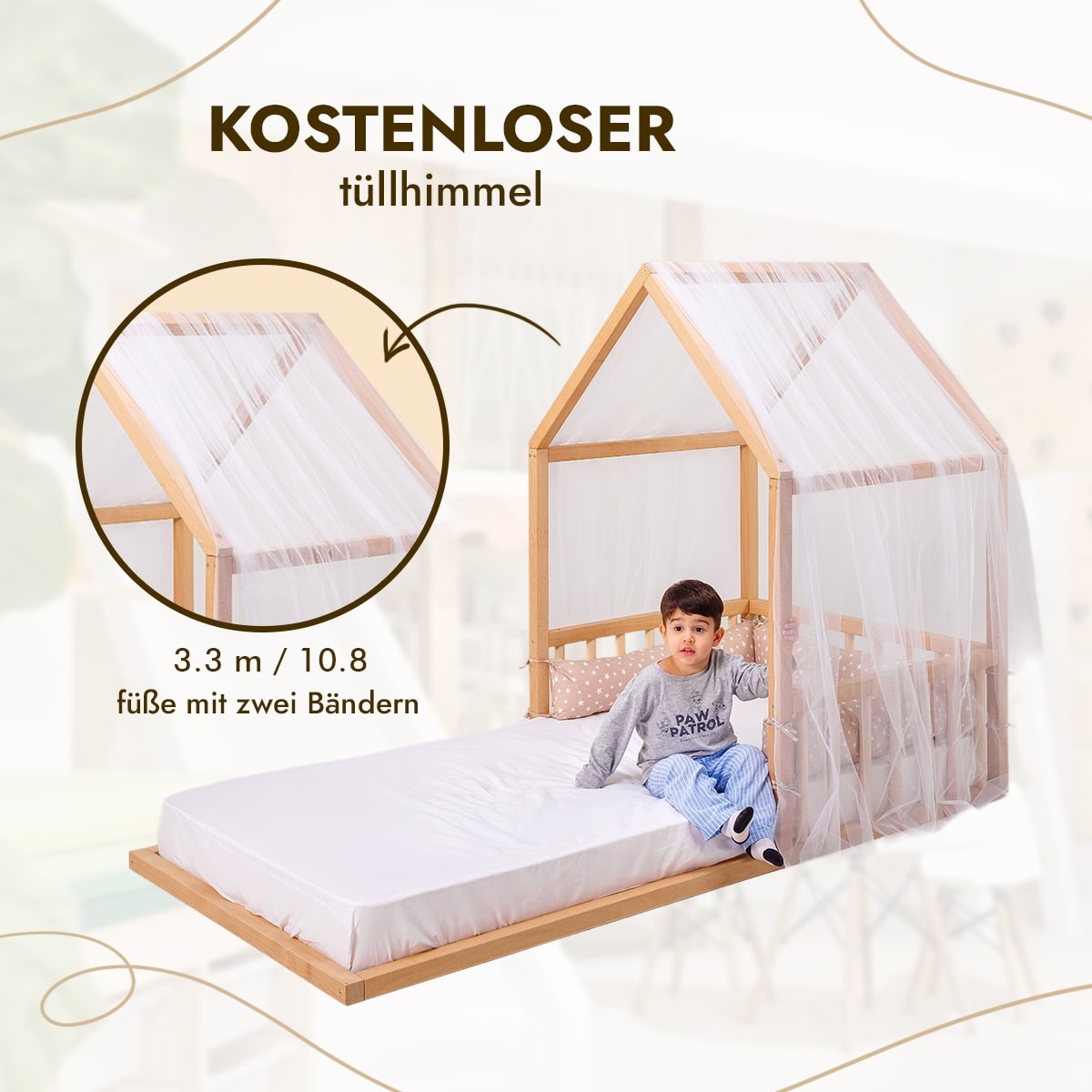 Montessori Floor Bed for Kids – House-Shaped Wooden Bed (190x90 cm, Ages 2+)