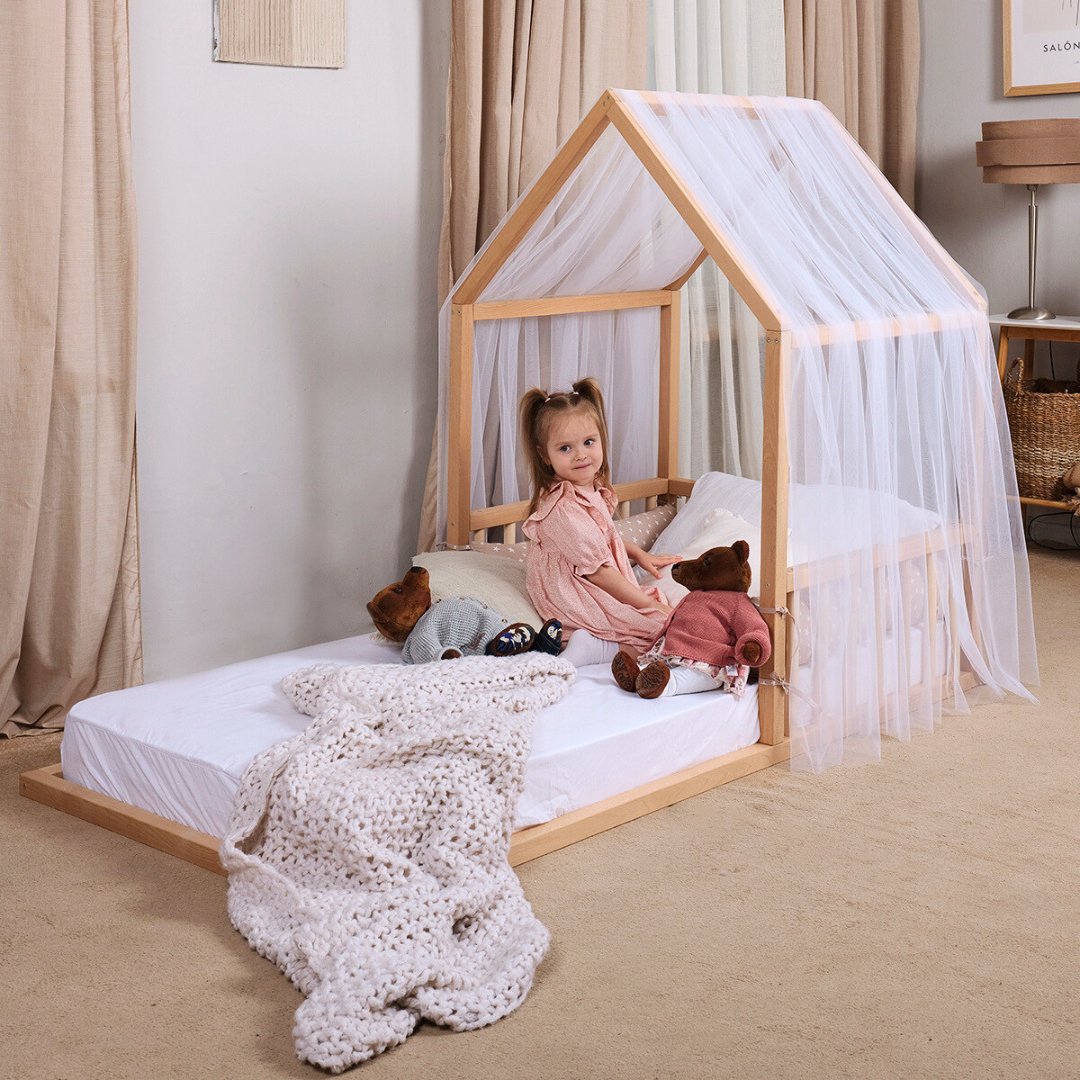 Montessori Floor Bed for Kids – House-Shaped Wooden Bed (190x90 cm, Ages 2+)