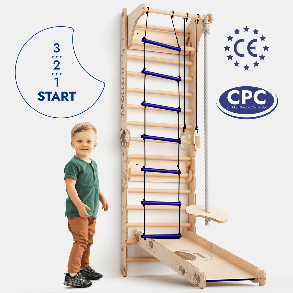 Apollo Schwedische Wand / Kletterleiter für kleine Astronauten + Mondschaukel-Set + Rutschbrett-4