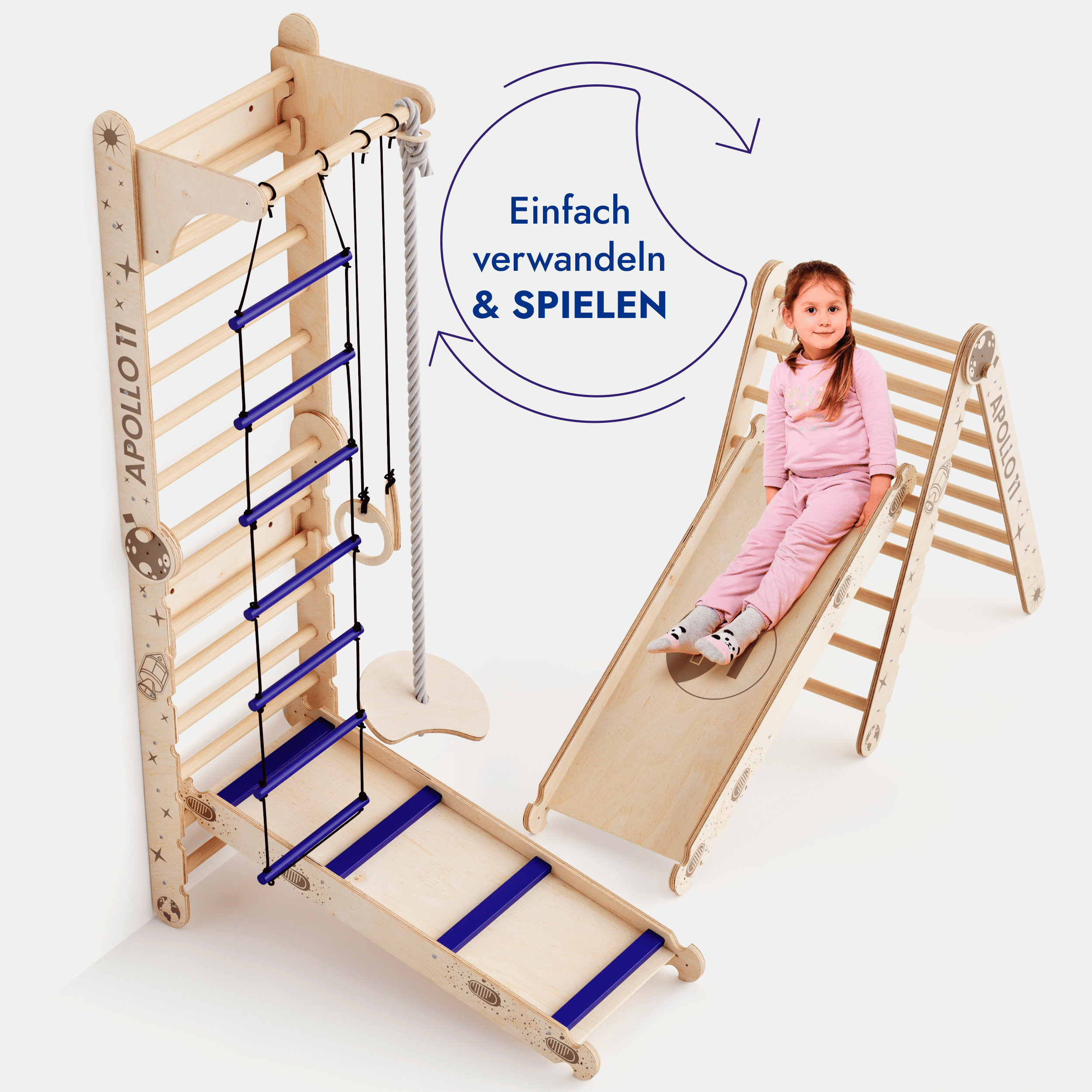 Apollo Schwedische Wand / Kletterleiter für kleine Astronauten + Mondschaukel-Set + Rutschbrett-2