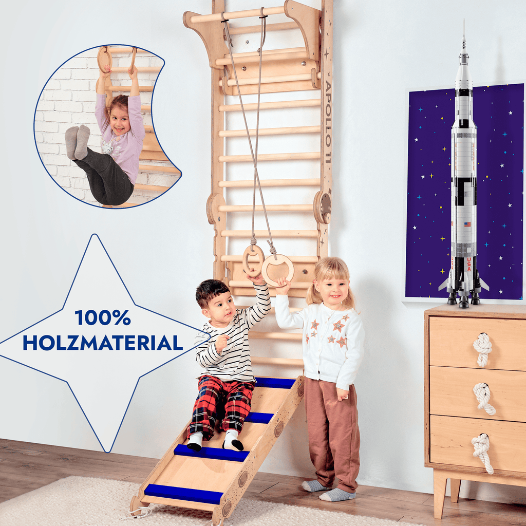 Apollo Schwedische Wand / Kletterleiter für kleine Astronauten + Mondschaukel-Set + Rutschbrett-1